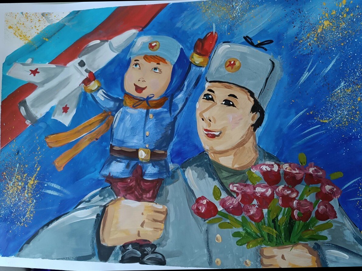 Победитель, школьного этапа конкурса рисунков посвящённой "80-летию Победы". Константинова Оля, 1Б